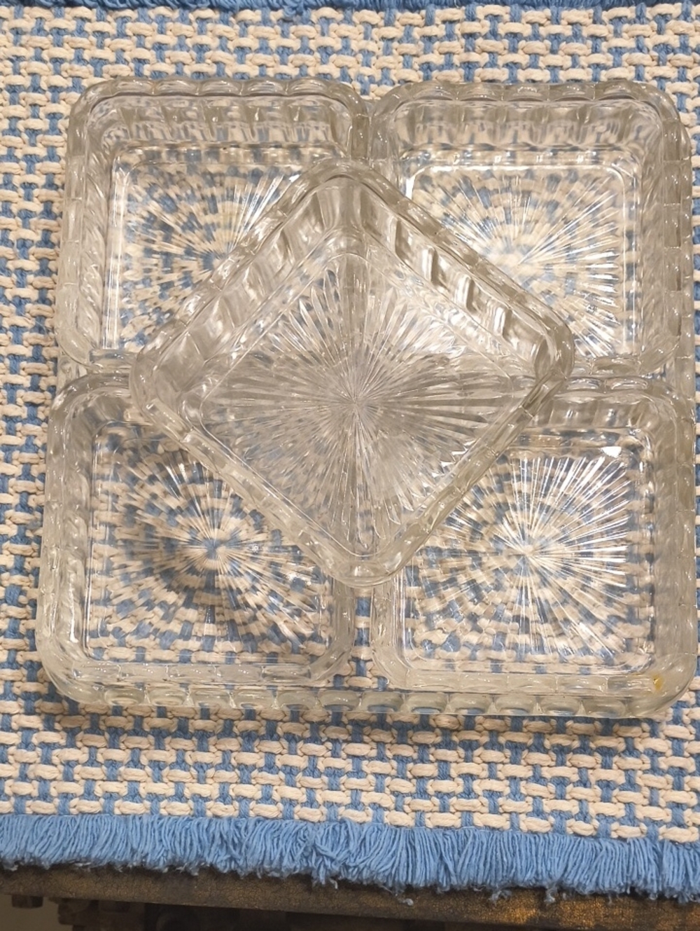 Vintage Depression Glass Separable Serving Relish Tray 8.5" Square Distinctive!
